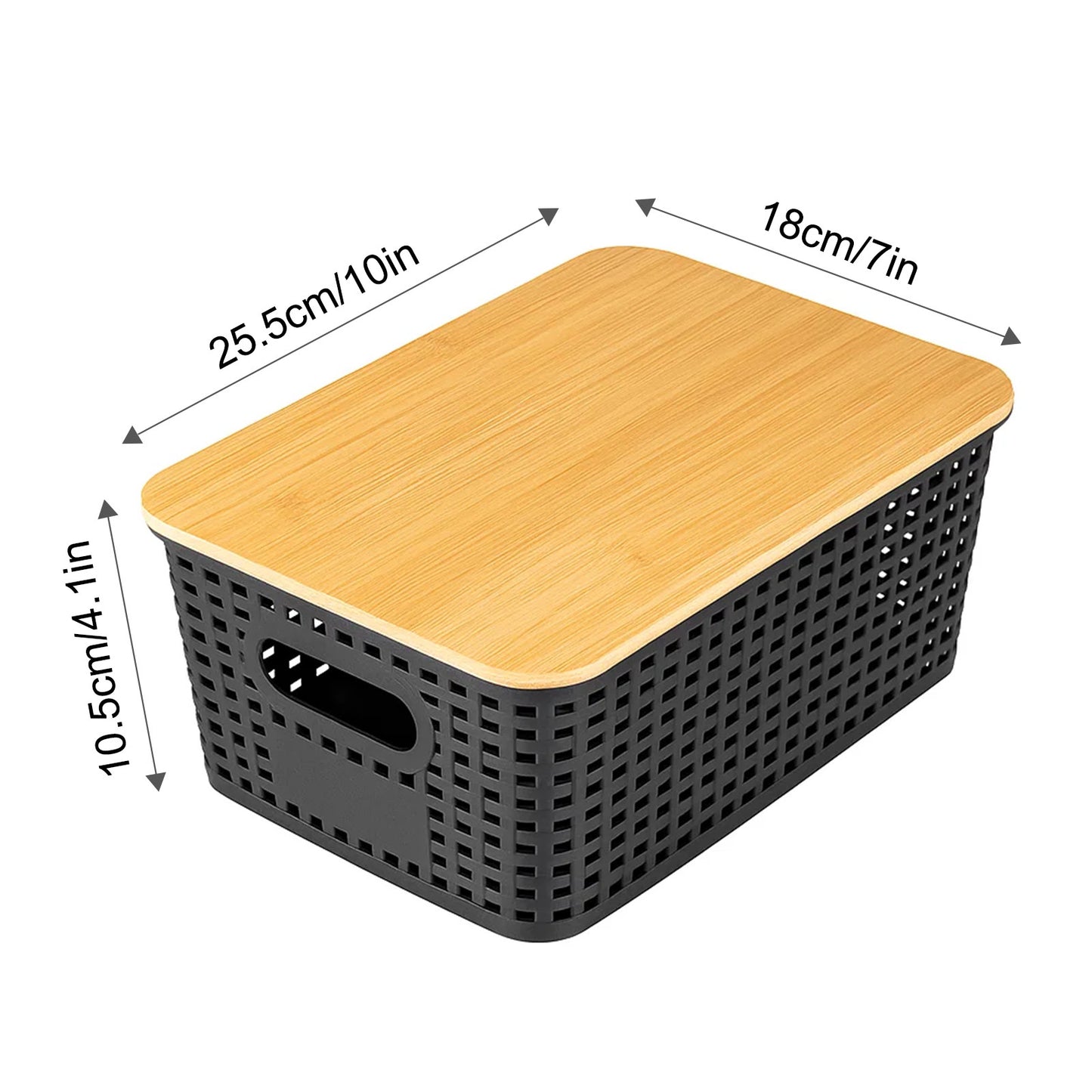 6-Pack Black Stackable Storage Bins with Bamboo Lids – Modern Lidded Plastic Boxes for Kitchen, Bathroom, Office, or Wardrobe Organization