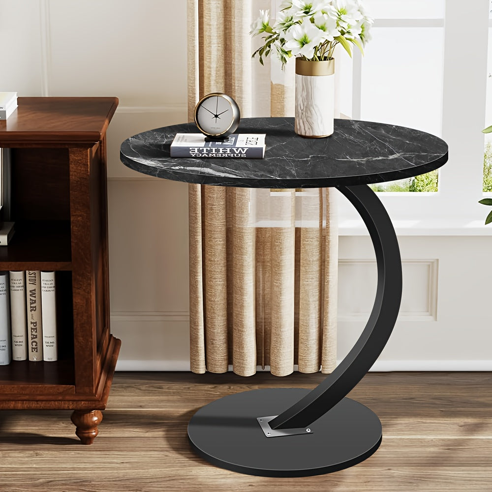 Table And Drawer Storage 1pc Blackstone Round Single-Level Sofa Side Table New Round Sofa Table Durable Density Board Bedroom Multi-Functional Side Table Metal Frame Space Saving Perfect for Living Room Sofa And Bedroom
