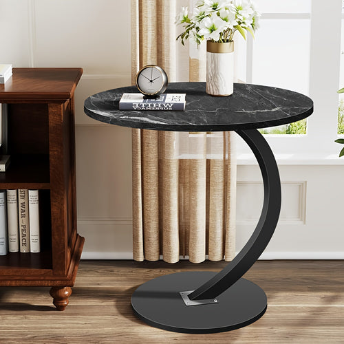 Table And Drawer Storage 1pc Blackstone Round Single-Level Sofa Side Table New Round Sofa Table Durable Density Board Bedroom Multi-Functional Side Table Metal Frame Space Saving Perfect for Living Room Sofa And Bedroom
