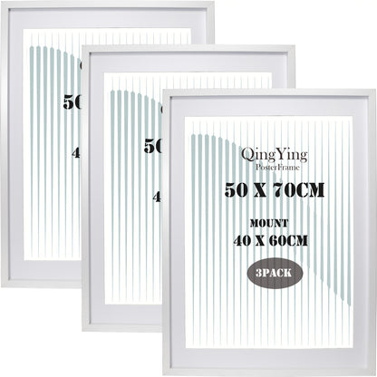 Gallery Poster 50x70cm Boxed Picture Frames Set Of 3 Wooden Effect Box Frame with Mat for 40x60cm, 70X50cm Poster Frame with Acid Free Mount for 40x60cm Photo 3PK