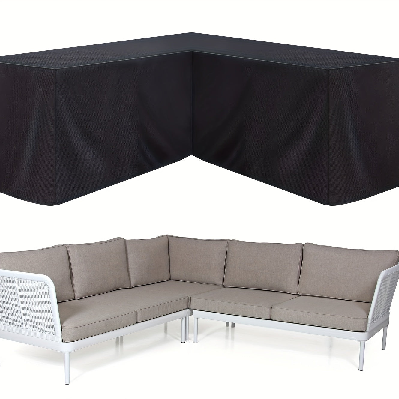 L-Shape Garden Furniture Cover Waterproof UV Resistant 210D Oxford Fabric Corner Sofa Protector with Drawstring 4 Sizes Black