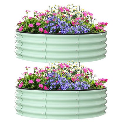 Galvanized Raised Garden Bed, Round Metal Planter Box with Open-Bottom Design, Heavy-Duty Steel Outdoor Flower Bed for Vegetables, Herbs, and Succulents, Easy Installation