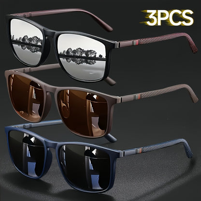 3pcs Men's and Women's Fashionable Versatile Glasses, Square Full-Frame Design, Lightweight Overall Construction, Drop-Resistant and Durable PC Frame and Lenses, Combining Practicality and Decoration, Suitable for Holiday Gifting and Photo Props