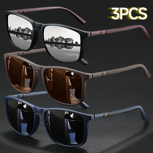 3pcs Men's and Women's Fashionable Versatile Glasses, Square Full-Frame Design, Lightweight Overall Construction, Drop-Resistant and Durable PC Frame and Lenses, Combining Practicality and Decoration, Suitable for Holiday Gifting and Photo Props