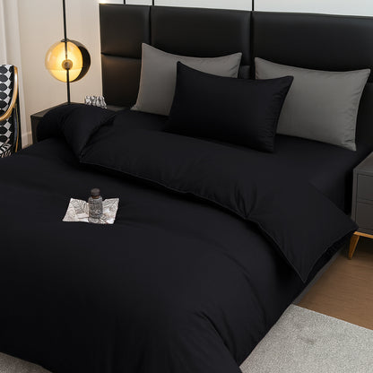 4pcs Brushed Solid Color Duvet Cover Set, Ultra-Soft & Breathable Microfiber, Includes 1pc Duvet Cover, 2pcs Pillowcases, 1pc Fitted Sheet, Single, Double, King, Super King Sizes