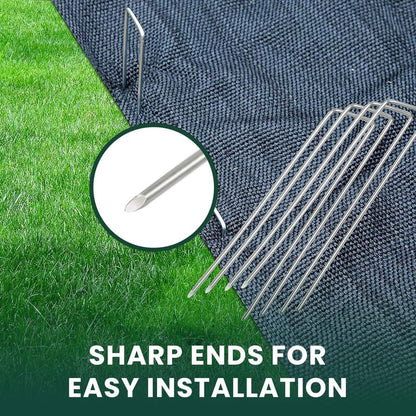 Green Haven Garden Pegs - Pack of 100 Heavy Duty Galvanised Garden Stakes, U-Shaped Weed Membrane Pegs, Galvanised Metal Stakes for Netting, Artificial Grass, Landscaping & Weed Barrier Fabric
