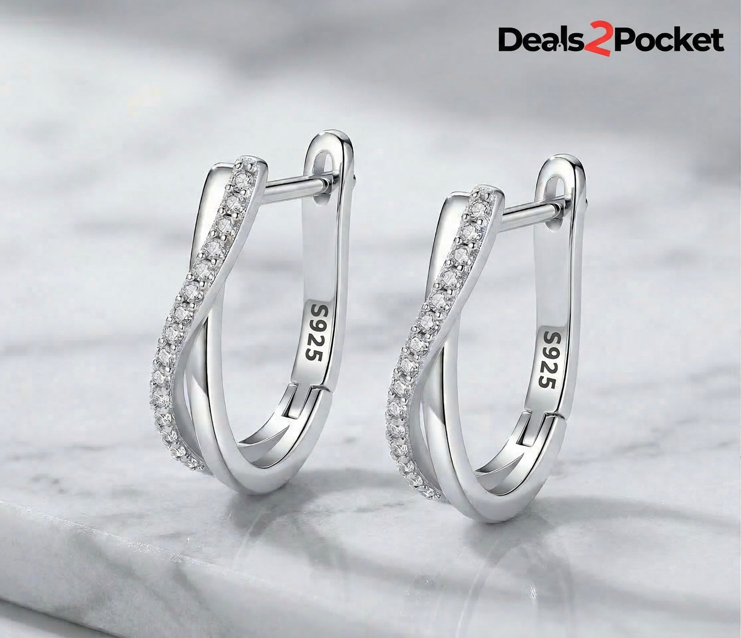 Elegant 925 Sterling Silver Twisted Hoop Earrings | Synthetic Zircon Criss-Cross Huggies | Minimalist Everyday Jewelry Gift for Women