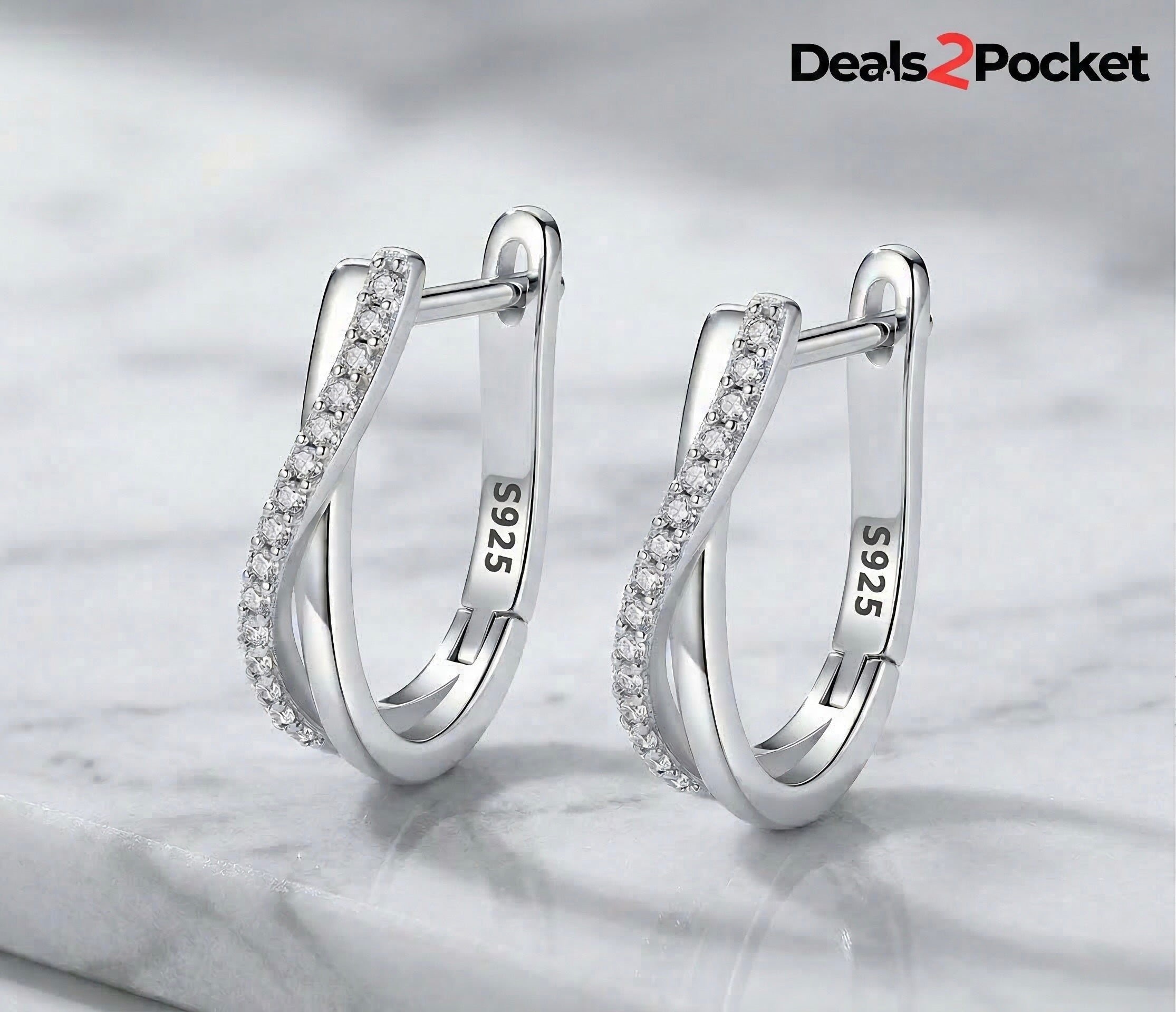 Sterling Silver Twisted Zircon Hoop Earrings
