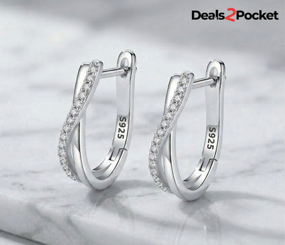 Elegant 925 Sterling Silver Twisted Hoop Earrings | Synthetic Zircon Criss-Cross Huggies | Minimalist Everyday Jewelry Gift for Women