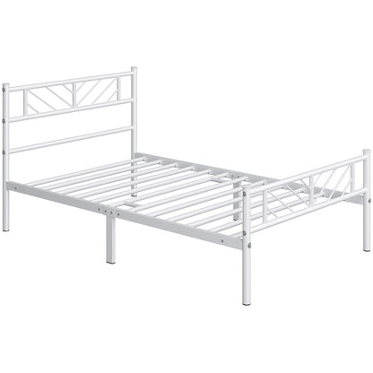 Costoffs Metal Platform Bed Frame, Single/Double/King Sizes, Mattress Foundation with Arrow Design Headboard & Footboard, Built-in Steel Slats, 32cm Underbed Storage, No Box Spring Needed, Black/White