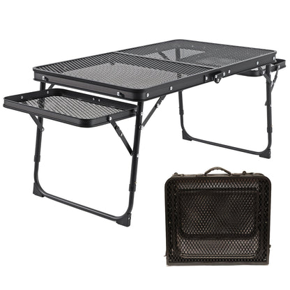 Portable Picnic Table with 2 Wing Panels Small Folding Table with Frame, Grid Top, Compact Design for Camping, Picnic, Beach, and BBQ