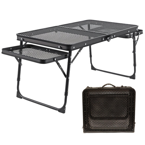Portable Picnic Table with 2 Wing Panels Small Folding Table with Frame, Grid Top, Compact Design for Camping, Picnic, Beach, and BBQ