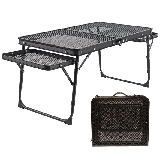 Portable Picnic Table with 2 Wing Panels Small Folding Table with Frame, Grid Top, Compact Design for Camping, Picnic, Beach, and BBQ