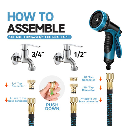30.48meter Heavy-Duty Expandable Garden Hose with 8-Function High-Pressure Spray Nozzle, 1/2 Solid Brass Fittings, Leakproof Design, Durable Rubber Material, Perfect for Cleaning, Forestry, And Gardening 7.62meter/15.24meter/22.86meter/30.48meter/45.72met