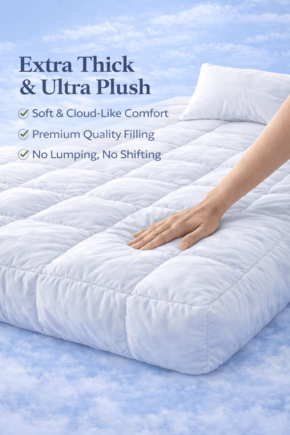 Luxury Mattress Topper 10cm Thickness – Soft Breathable Box Quilted Bed Topper with Corner Straps, No Lumping | Single, Small Double, Double, King & Super King