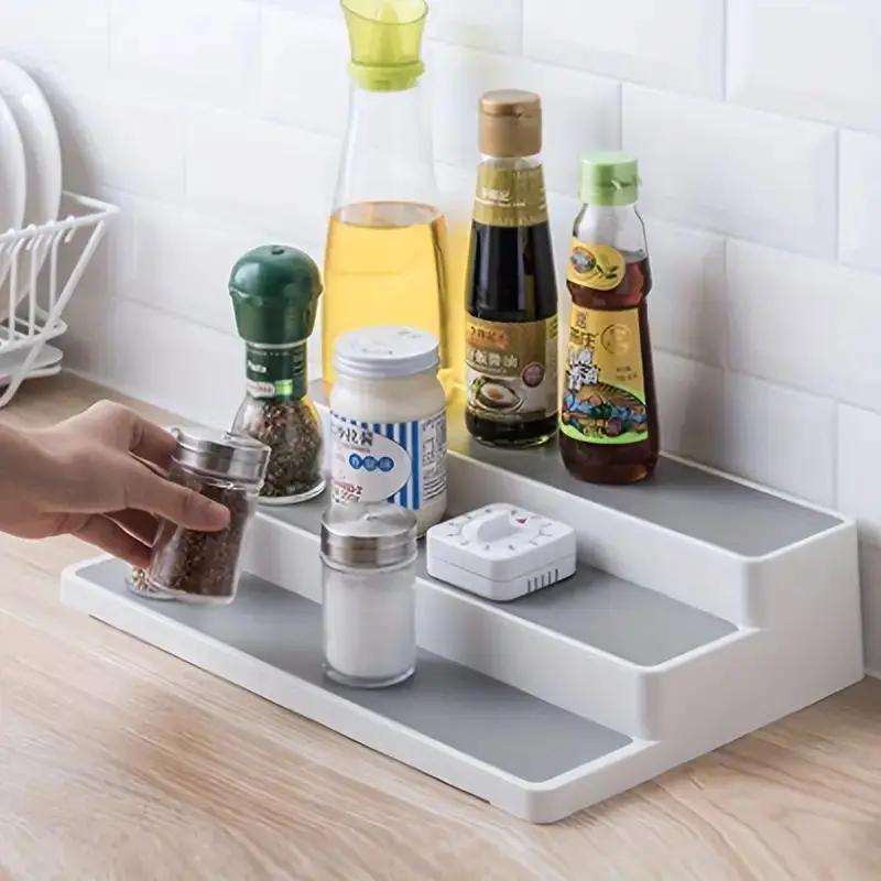 3 Tiers Spice Rack, Expandable Spice Shelf, Cupboard Organiser, Non-Slip Storage Racks for Kitchen Bathroom Pantry Cabinet Cupboard