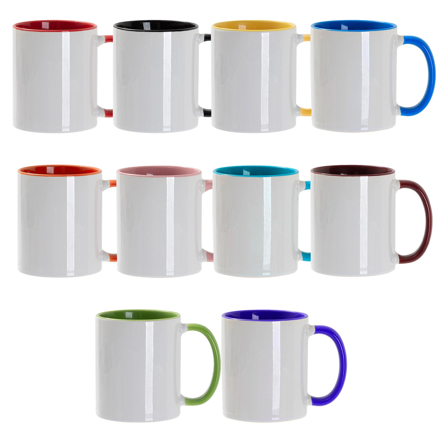 11oz Sublimation Ceramic Mugs with Glossy Finish, Heat Press Ready Coffee Cups for DIY Printing, Multicolor Bulk Pack Options Available in 6, 12, 24, 36, 48, 72 and 144 Pack