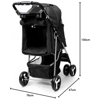 Foldable Pet Stroller With Rain Cover, Portable Foldable Outdoor Walking Cart with Large Space, Hand-Pull Design, Durable Oxford Fabric, Ergonomic Handle & Ventilation Mesh, Lightweight & Sturdy Frame For Small To Medium Dogs - Outdoor Pet Carrier, Modern