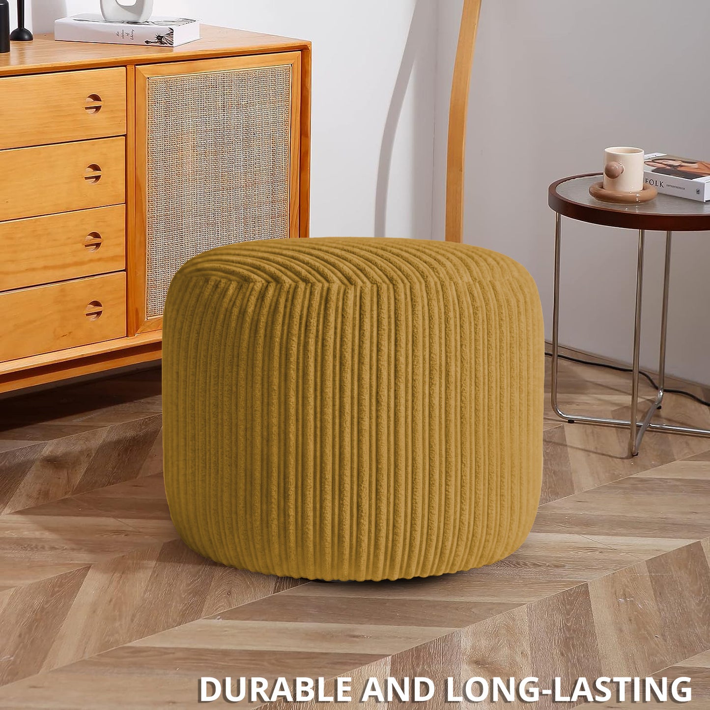 Jumbo Cord Footstool Pouffe, Round Shape Corduroy Bean Bag Ottoman Footrest for Lounge & Bedroom, Durable & Stylish Ergonomic Design