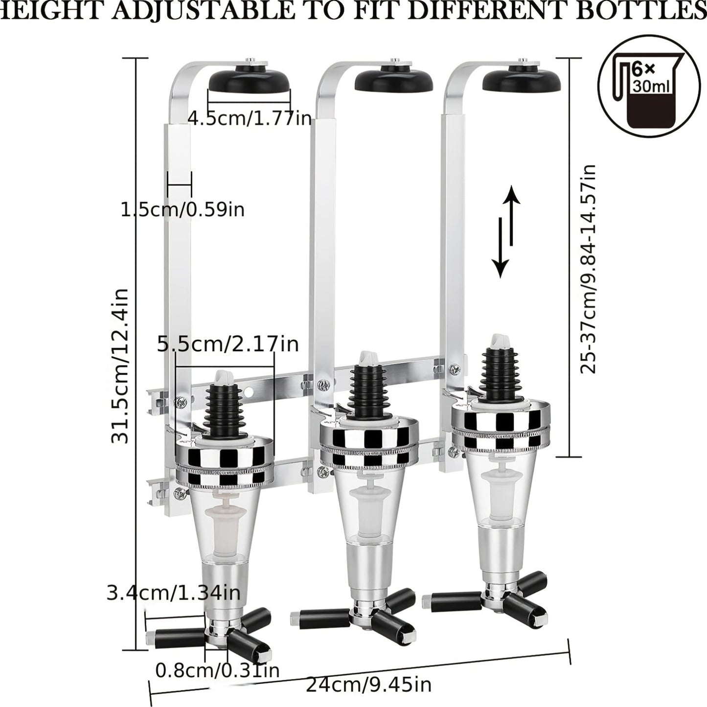 3 Bottle Optics for Home Bar 6 X 30Ml Wall Mounted Bar Butler Drinks Stand for Spirits Aluminum Alloy Optic Spirit Barware Set for Pub Kitchen Bar for home