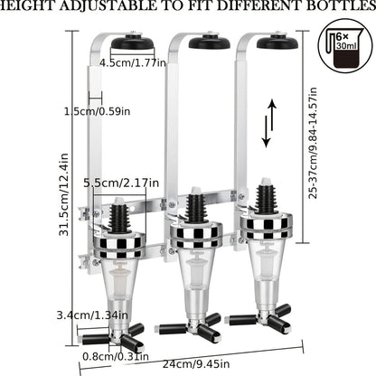 3 Bottle Optics for Home Bar 6 X 30Ml Wall Mounted Bar Butler Drinks Stand for Spirits Aluminum Alloy Optic Spirit Barware Set for Pub Kitchen Bar for home
