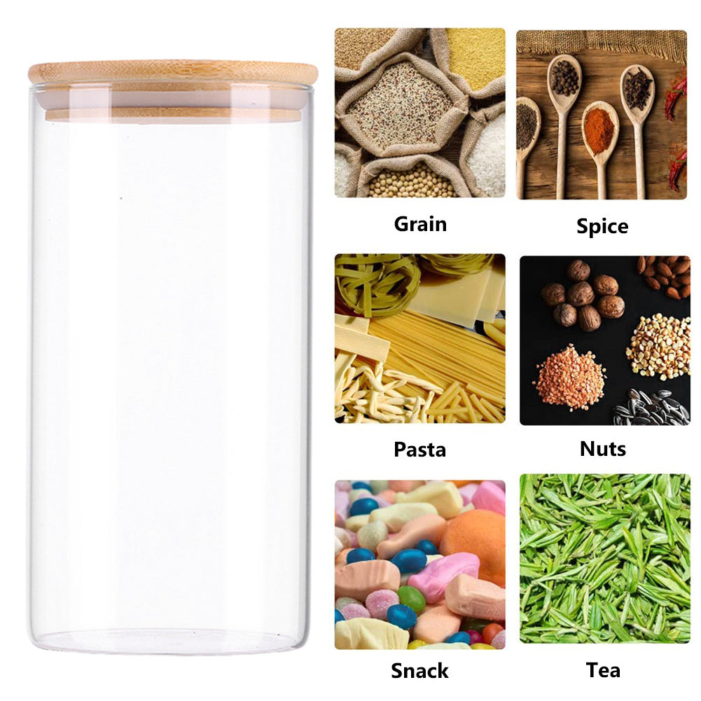 Glass Storage Jars - Set of 4 Airtight Glass Jars with Lids Clear Food Storage Container Jar- Food Kitchen Canisters Sets for Spaghetti Beans Snack Flour Cereal Storage, 550ml/950ml/1300ml/2000ml