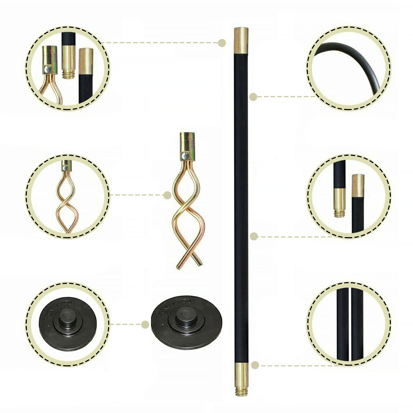 Drain Rods Set, Drainage Rods for Outside Drain Flexible, 12 Pcs / 9.2M Drain Unblocker with Heavy Duty Rubber Plunger & Double Worm Screw, Drainage Rods for Drain Cleaning with Carry Bag