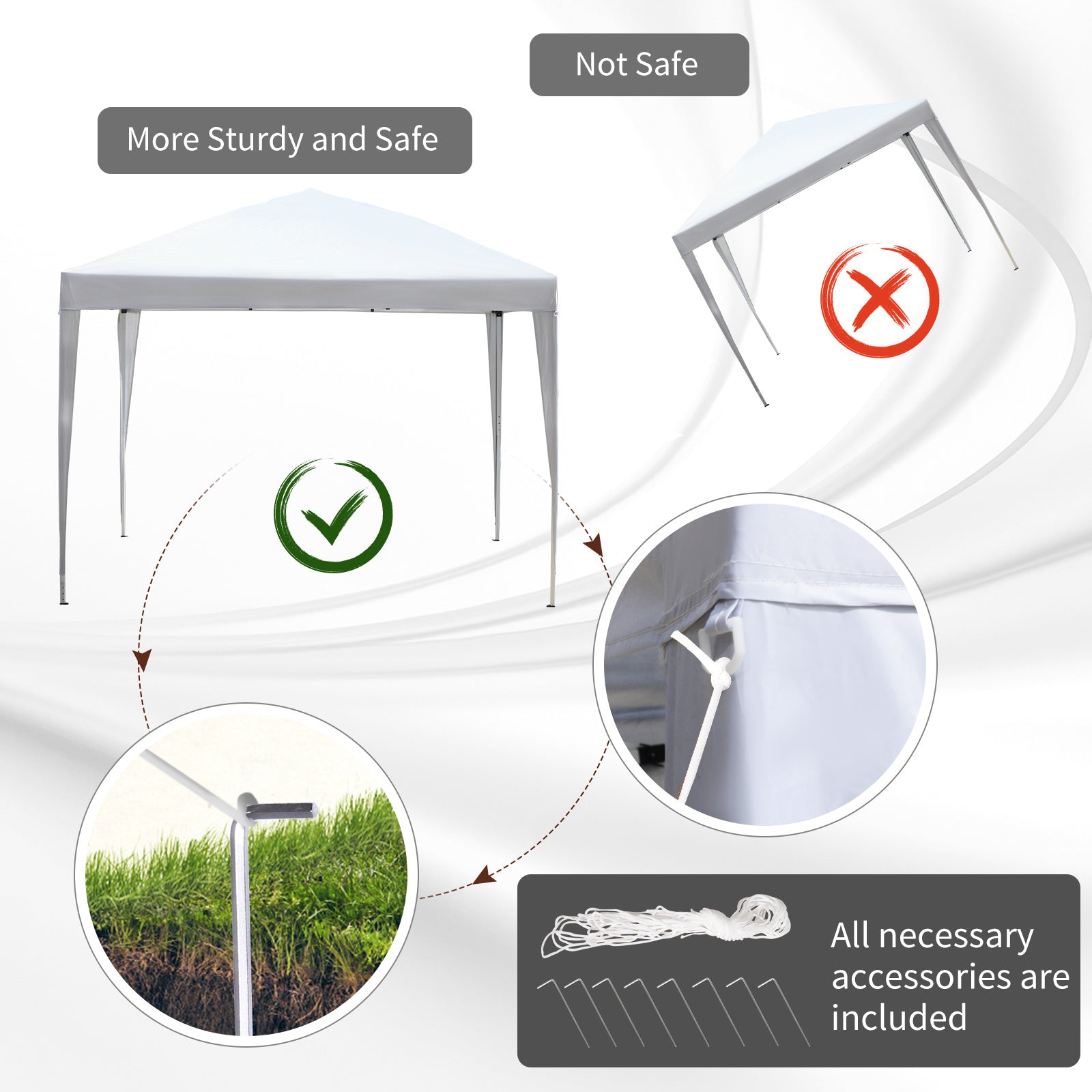 Pop Up Gazebo 3x3m Heavy Duty – Powder-Coated Steel Frame, Guy Ropes & Ground Stakes Included, Carrying Bag | Garden Party Tent & Marquee for BBQ, Wedding & Outdoor Events | White, Green or Grey