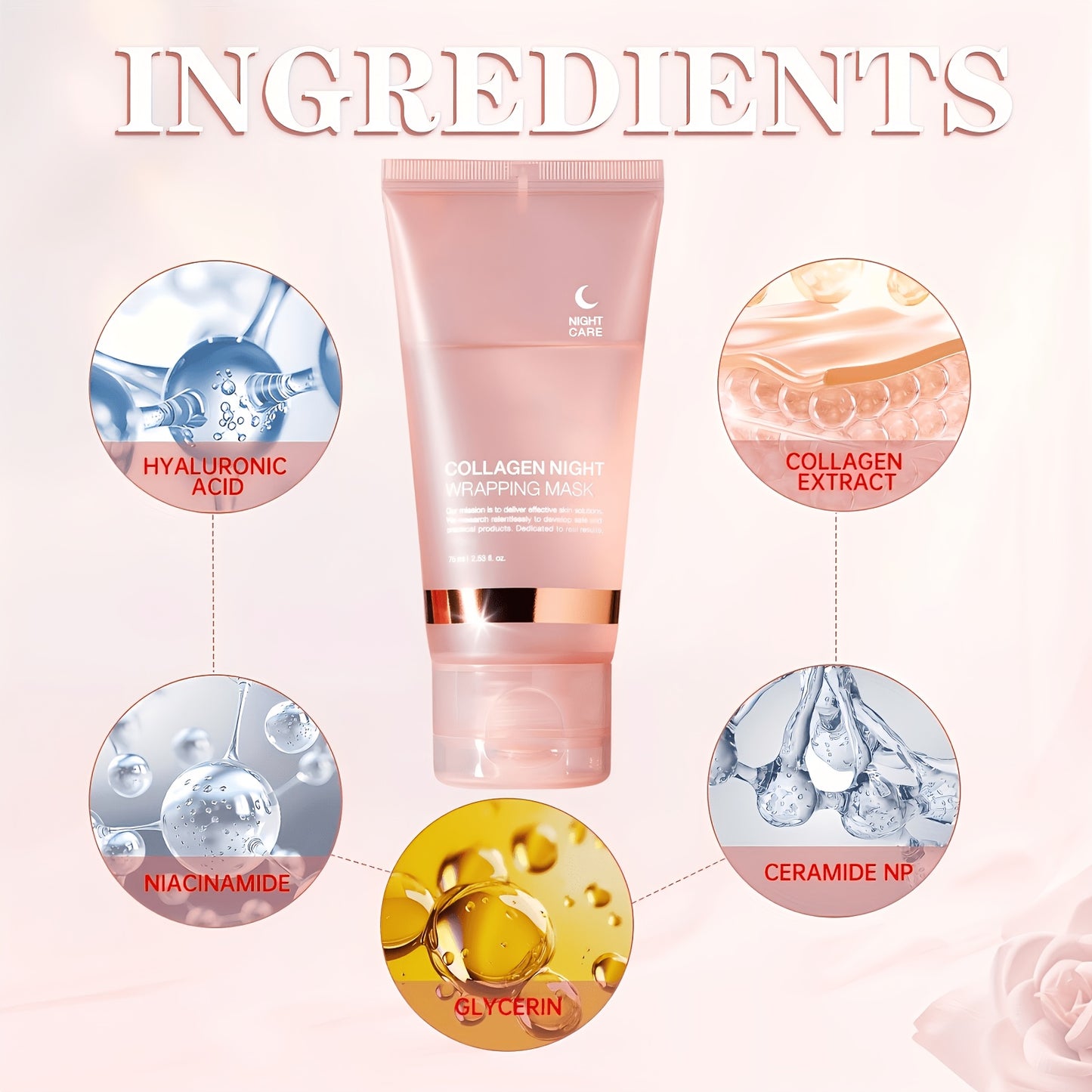 Collagen Mask Night Nourishing Mask Deeply Moisturizing And Firming, Moisturizing And Hydrating, Alcohol-Free, Suitable for All Skin Types, Contains Hyaluronic Acid And Niacinamide
