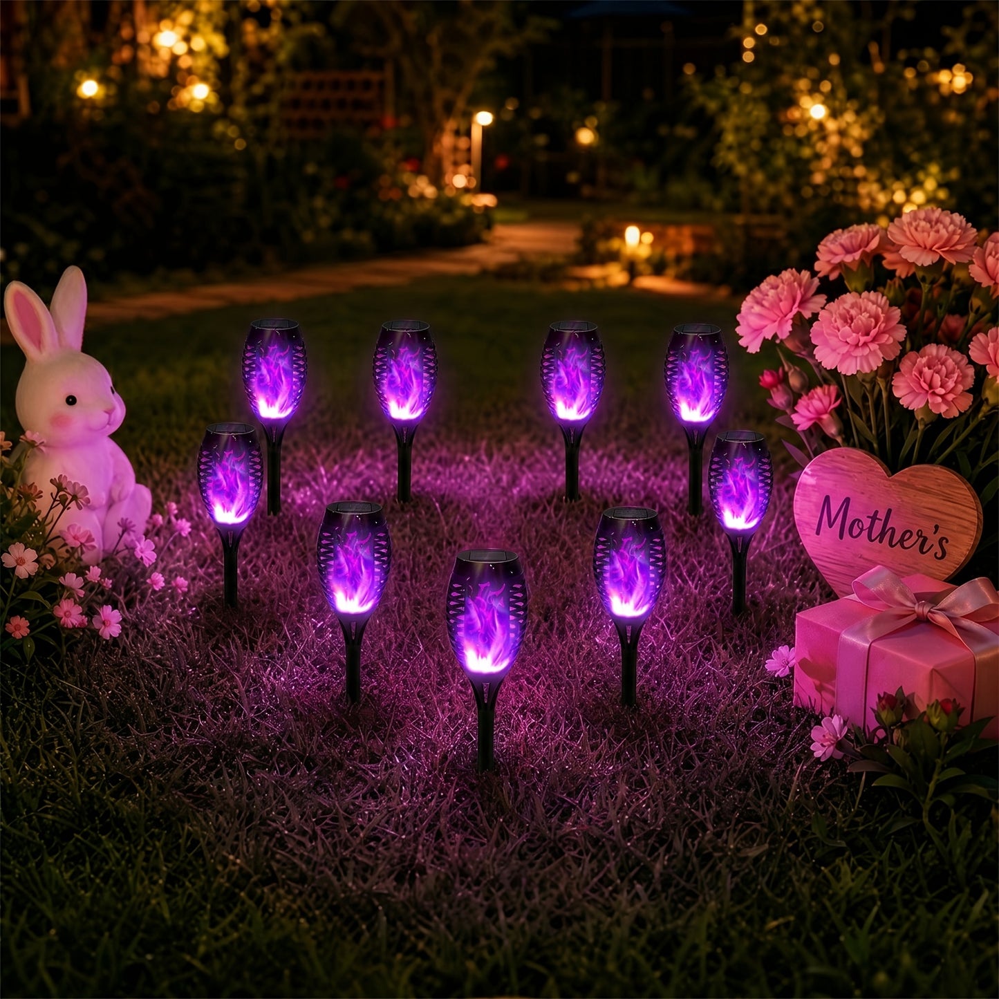 6Pack Solar Torch Lights with Flickering Flame, Solar Flickering Lights, Auto On/Off, IP65 Waterprrof, Solar Lights Outdoor Solar Pathway Lights Landscape Lighting for Garden Lawn Patio Yard Outdoor Decorations