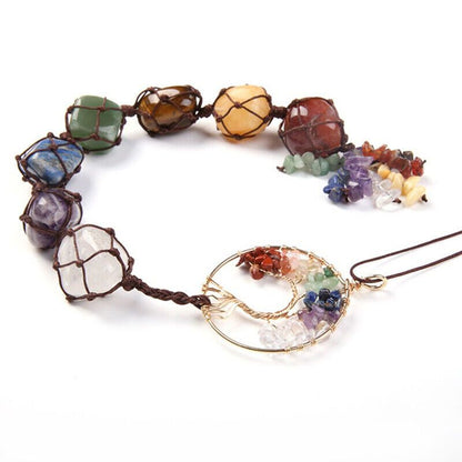 Tree of Life 7 Chakra Stones Healing Crystals Hanging Ornament Wall Ornament