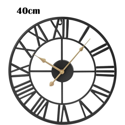 Large Wall Clock Metal Vintage Large Black Wall Clock Round Silent Skeleton Roman Numerals Hanging Clock Battery Wall Clock for Living Room Bedroom Kitchen Hotel Office Black