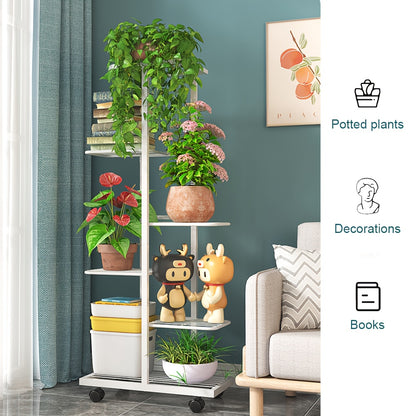 6-Tier Metal Flower Stand Multipurpose Tiered Shelf Indoor & Outdoor Use Space-Saving Gift Display, Durable Multi-Purpose Storage Rack with Sliding Wheels- for Living Room, Plant Room, Garden, Balcony, Entrance