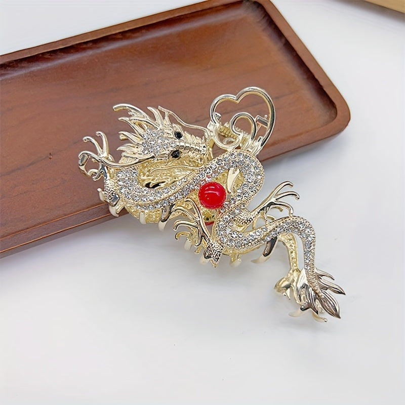 1pc Fashionable Light Luxury Metal Rhinestone-Encrusted Dragon-Shaped Hair Claw Clip for Women, Versatile and Elegant Shark Clip for Everyday Updos on the Back of the Head, Hair Accessory, Mother's Day, Valentine's Day, New Year Holiday Gift