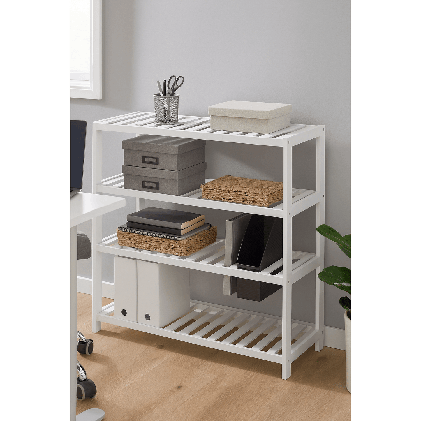 Neo 4-Tier Bamboo Shoe Rack Wooden Shoe Storage Organiser Shelf for Hallway, Entrance Living Room 67 x 70 x 25cm