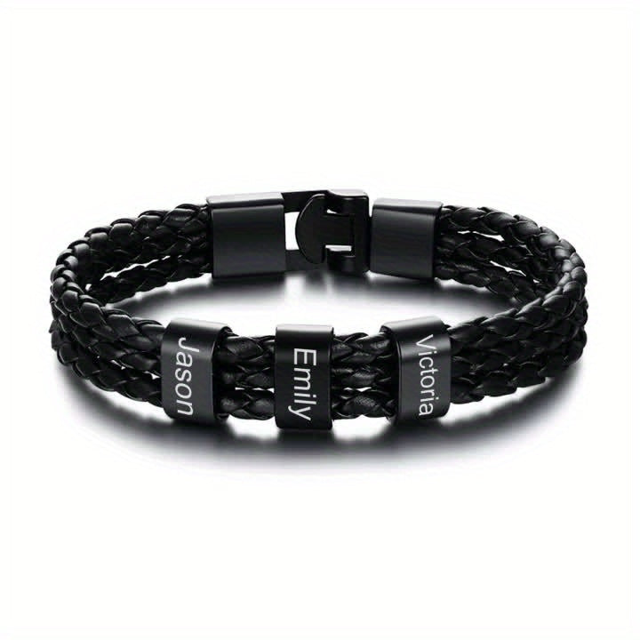 [Customized] Custom Men'S Braided 304 304 Stainless Steel Bracelet, Personalized Engraving 1-7 Names Bracelet, Gift for Dad, Grandpa, Uncle, Husband, Son, Father'S Day