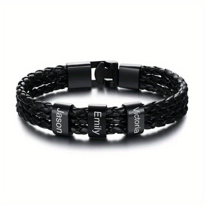 [Customized] Custom Men'S Braided 304 304 Stainless Steel Bracelet, Personalized Engraving 1-7 Names Bracelet, Gift for Dad, Grandpa, Uncle, Husband, Son, Father'S Day