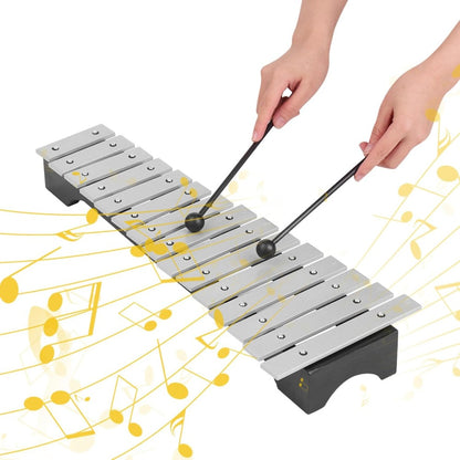 15-Note Xylophone Glockenspiel Wooden Base Aluminum Bars with Mallets Percussion Musical Instrument Gift with Carrying Bag