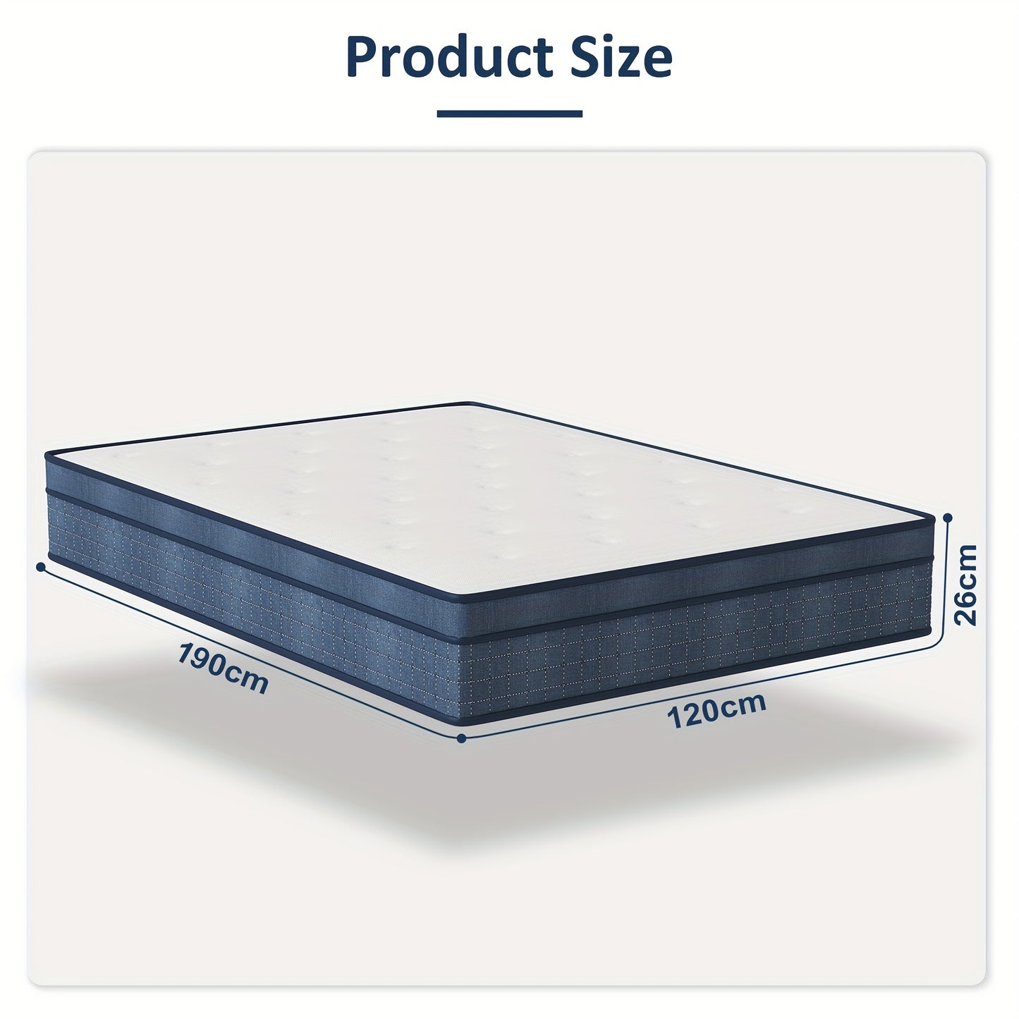 A Single Mattress Featuring Pocket Springs, 26Cm Thick, Medium-Firm Memory Foam Hybrid Design, with Motion Isolation in Blue And White