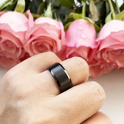 1pc 10Mm Beveled Edges Matte End Black Pure Titanium Steel Ring for Men Women Fashion Engagement Wedding Band