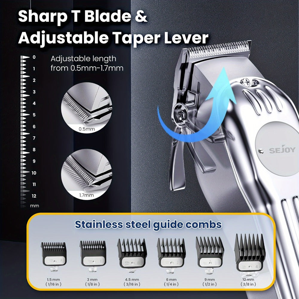 SEJOY Cordless Hair Clippers for Men Professional T-Blade Trimmer Kit – LED Display 4500-7000RPM – Barber Grooming Set Silver Blue Gold