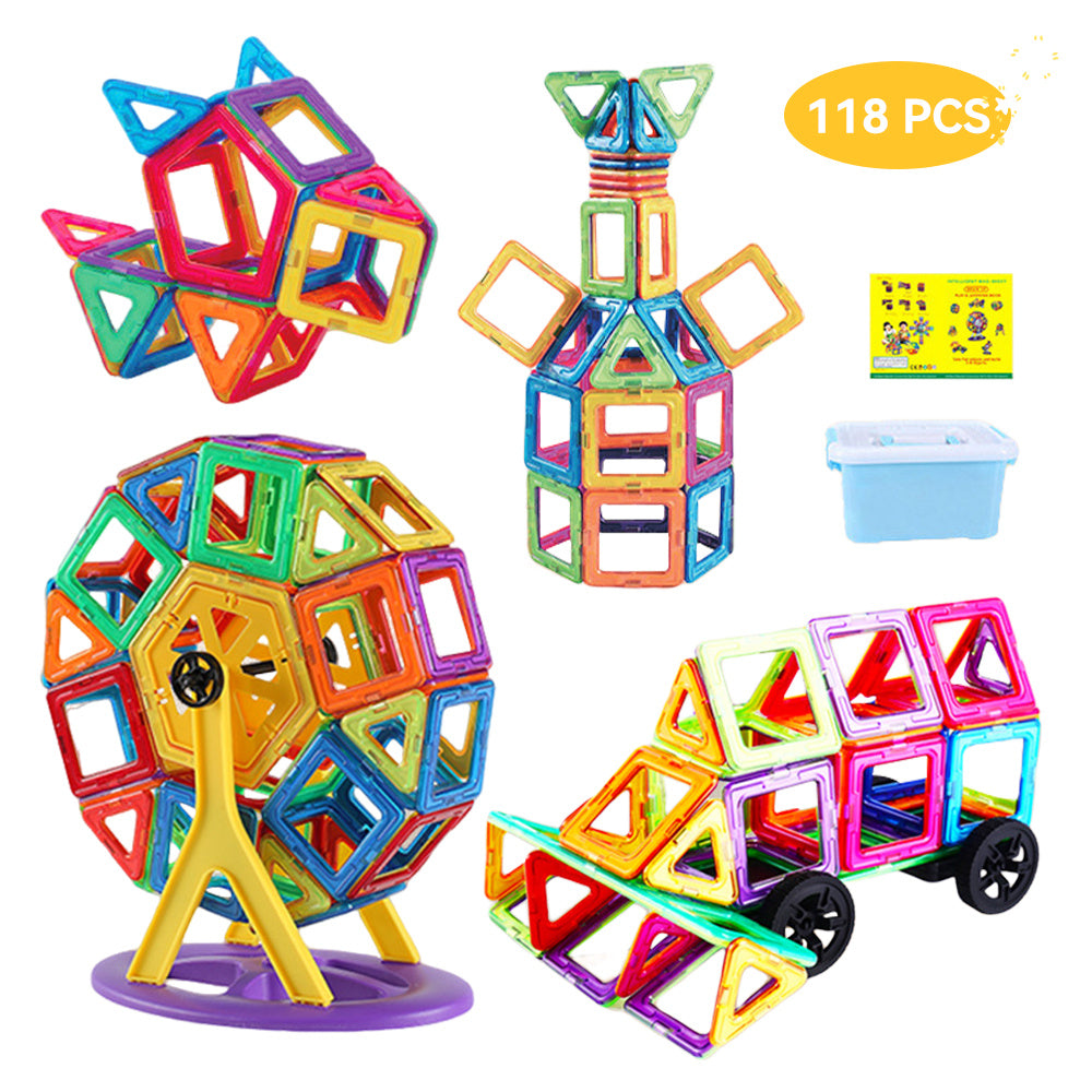 118pcs Magnetic Building Blocks Set - Large Construction Toys | Educational Magnet Toy with Storage Box, Multicolor Geometric Shapes for Learning & Birthday Gifts