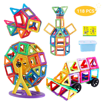 118pcs Magnetic Building Blocks Set - Large Construction Toys | Educational Magnet Toy with Storage Box, Multicolor Geometric Shapes for Learning & Birthday Gifts