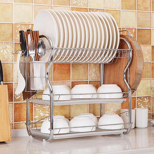 1pc 3 Tier Dish Rack with Cutlery Cup Plates Holder and Sink Draining Rack Tray - 3 Layer Drain Rack, Cutting Board Holder, and Household Tableware Storage Rack - Kitchen Accessories