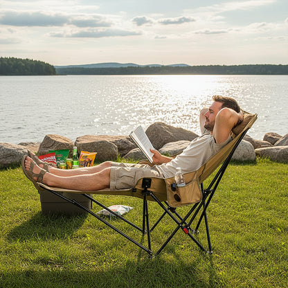 Portable High-Back Moon Chair (Three-Position Adjustment) Seat or Recline, Side Storage Pocket,Foldable Outdoor Chair Camping Picnic Lounger, Midday Rest Fishing Chair, Garden Seat Three Colours Available (Complimentary Storage Bag)