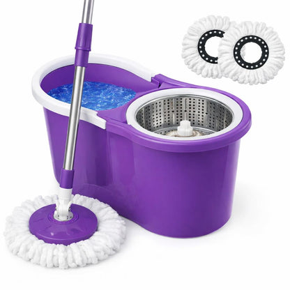 360° Spin Mop and Bucket Set with Wringer Easy Wring Floor Cleaning Mop with 2 Reusable Microfiber Head for Household Bathroom Toilet Cleaner