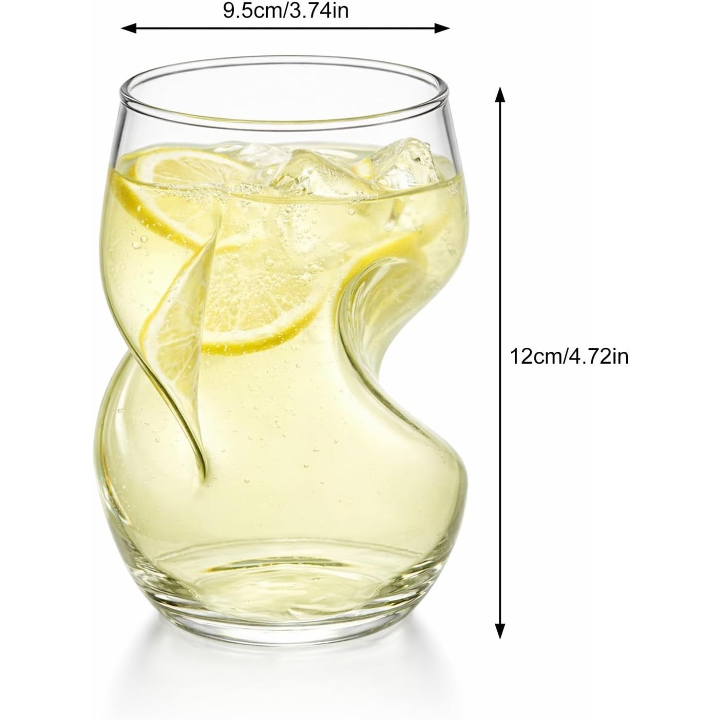 6pcs Wave Shape Drinking Glasses, 400ml Curved Creative Glassware for Cocktails, Juice, Soda, Beer, Whisky & Tea