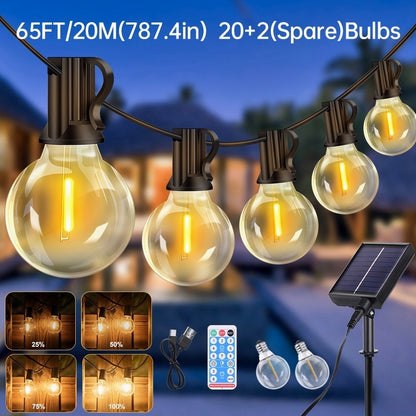 15.25m/20.13m/30.49m G40 Solar Light String, Ip44 Waterproof Outdoor Solar Light Chain/Crystal Fairy Light, With Remote Control And Adjustable Brightness, Ideal For Decorative Lighting In Gardens, Terraces, Balconies, Barbecues, Parties, And Corridors