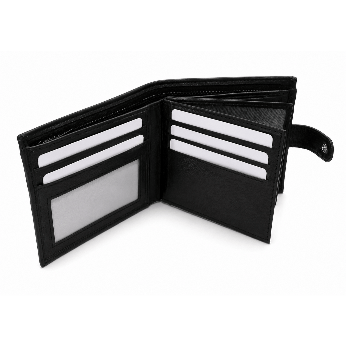 Mens Genuine Leather Wallet Black RFID Blocking Soft Tri Fold Card Slots Id Window and Coin Pocket