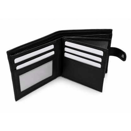 Mens Genuine Leather Wallet Black RFID Blocking Soft Tri Fold Card Slots Id Window and Coin Pocket